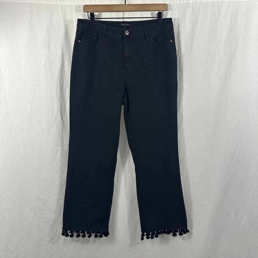 John Mark Black Denim Tassel Hem Jeans Womens Sz 12 Resortwear Casual Fun